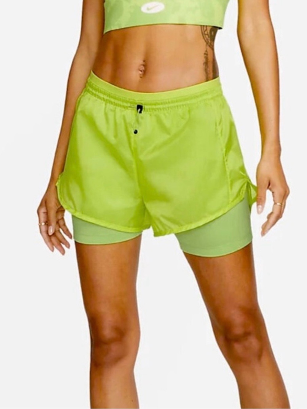 Nike Icon Clash Tempo Luxe Green Layered Bike Shorts Medium